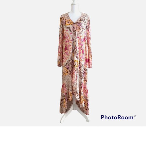Free People Size XS Marais Printed Midi Asymmetrical Button Up Dress Size XS - Picture 3 of 14